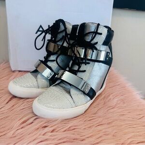 Aldo Silver and Black Wedge High-Top Sneakers ALDO Haerani Wedge Sneakers.